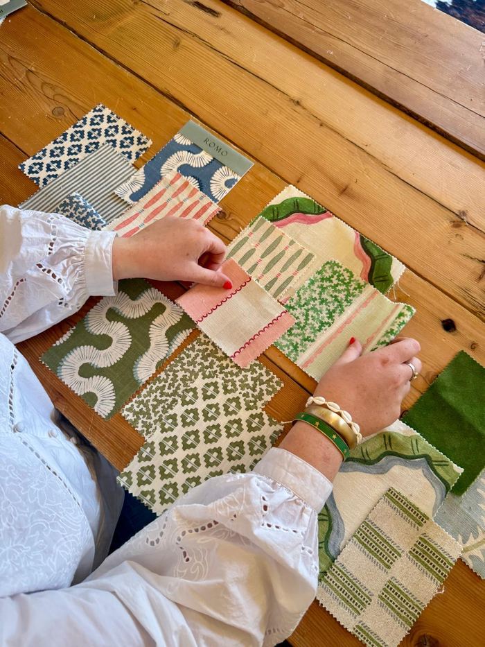 Selecting fabric swatches for an interior design project